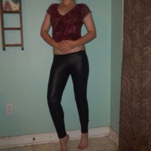 Candie’s Faux Leather Snakeskin Ruched Leggings